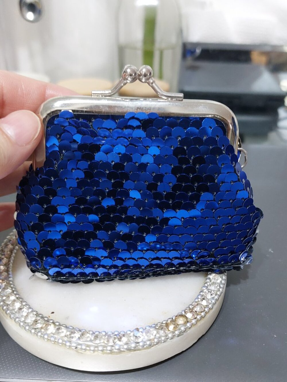 Royal Blue Super Blingy Bling Bling Blue sequins Keychain Keyring Coin Purse